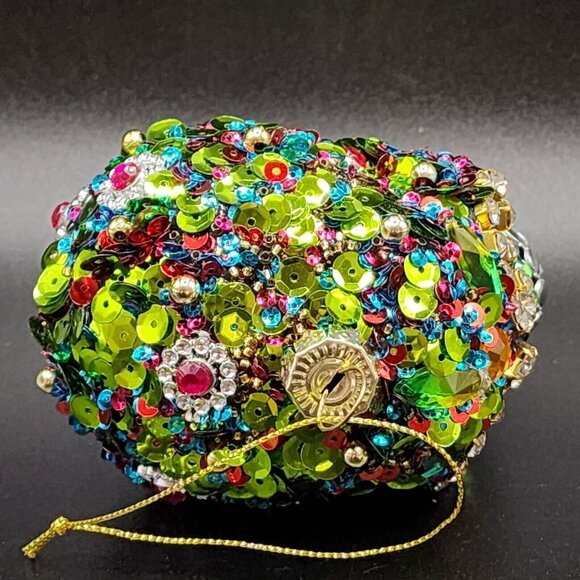 Sugar Skull Ornament Pier 1 Rhinestone Beaded Sequins Retired Halloween Black - Picture 9 of 10